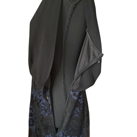 Karl Lagerfeld Elegant Black and Blue Floral Sequined Lightweight Dress Gown - Picture 9 of 10